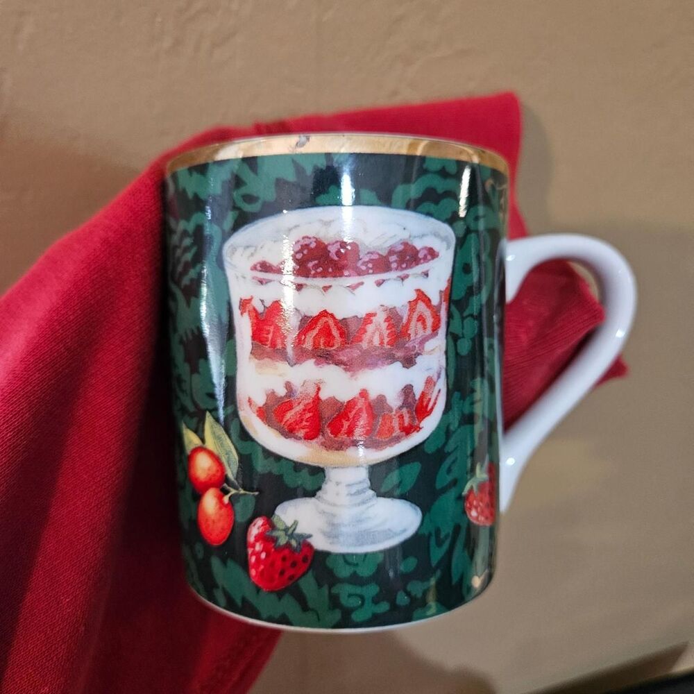 vintage whimsical coquette strawberry trifle mug
